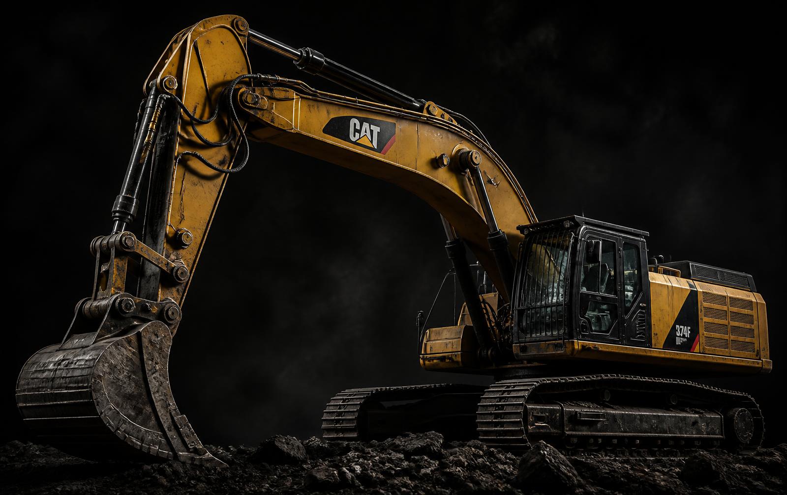 Heavy tracked excavator with bucket ready for open well digging work