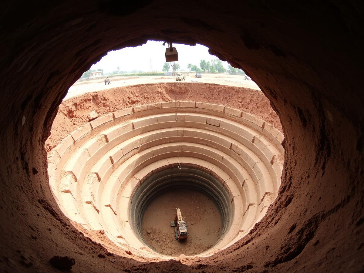 JCB excavator digging open well in Tamil Nadu