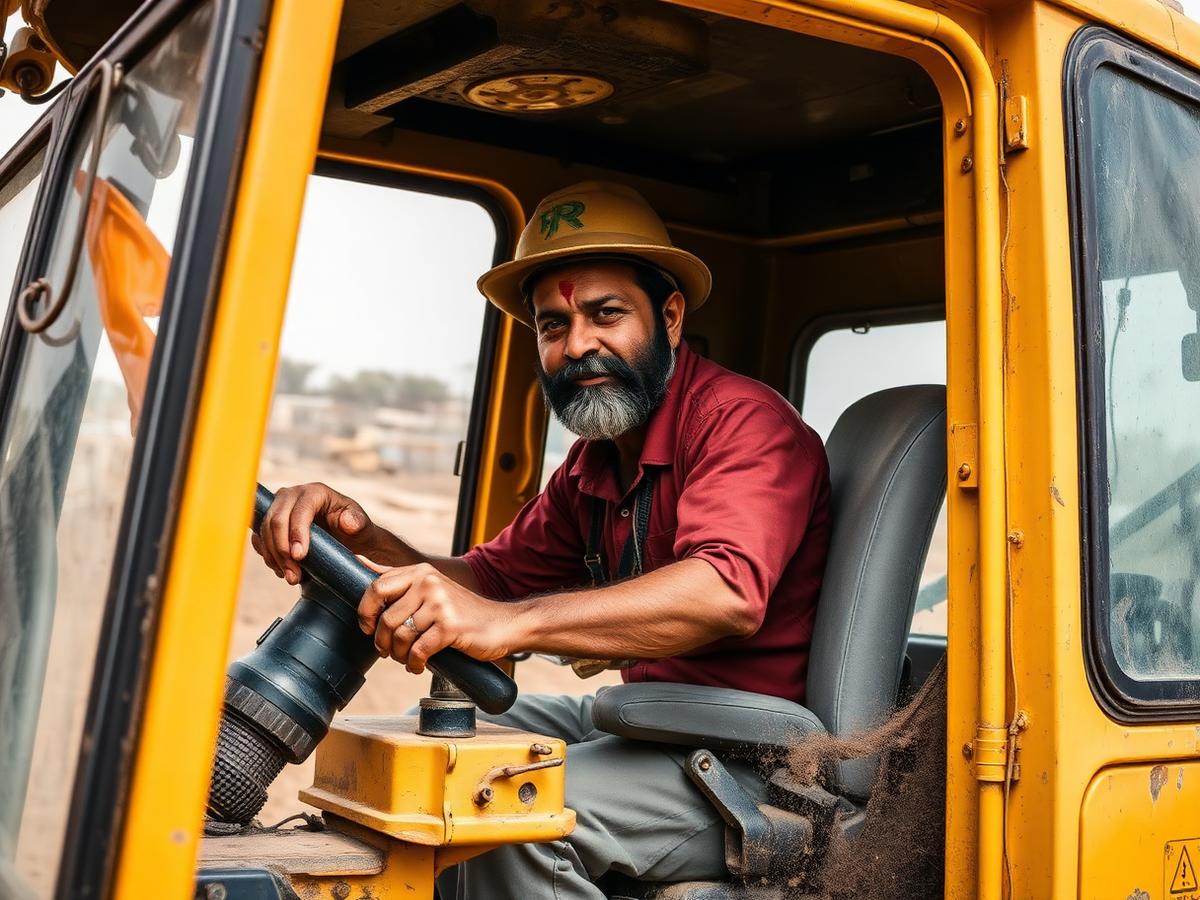Experienced machine operator handling excavator controls