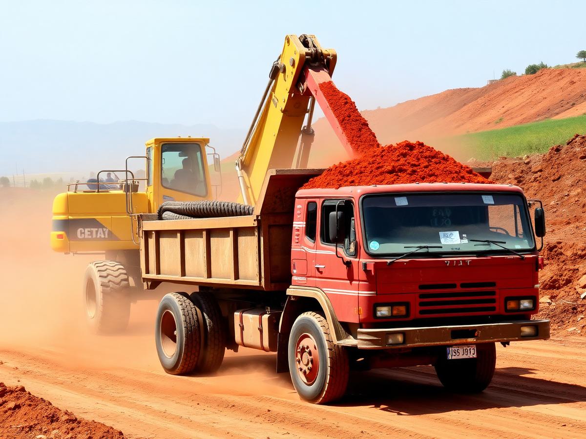 Soil excavation and removal by machinery at a rural work site